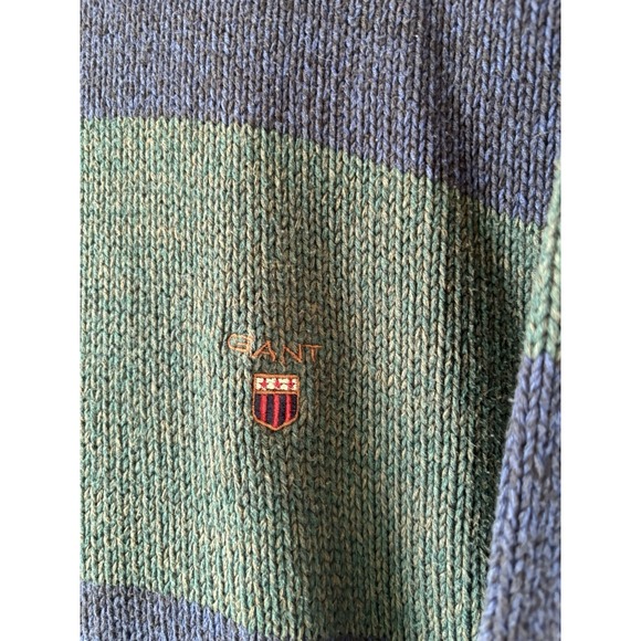 VTG Gant Hand Framed Striped Pullover Sweater Blue Green Crew Preppy Men's Lg - Picture 3 of 6